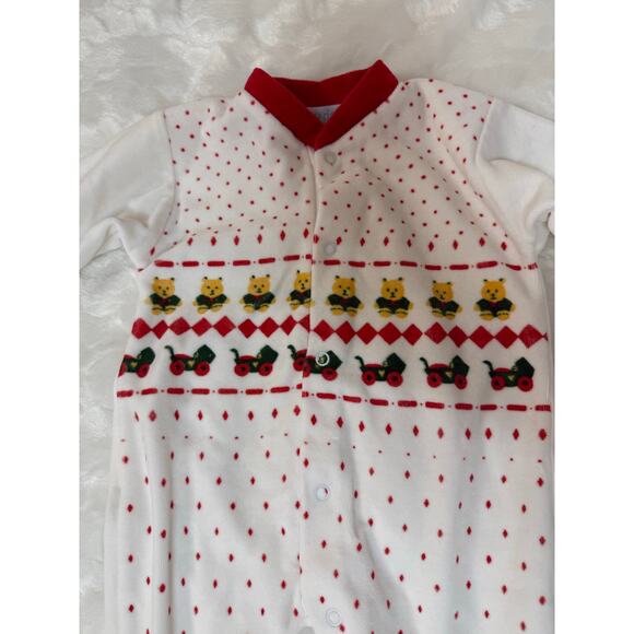 Vintage 80s Velvet Velour Christmas Bears Toys One-Piece Sleeper Romper Baby 6M - Picture 6 of 11